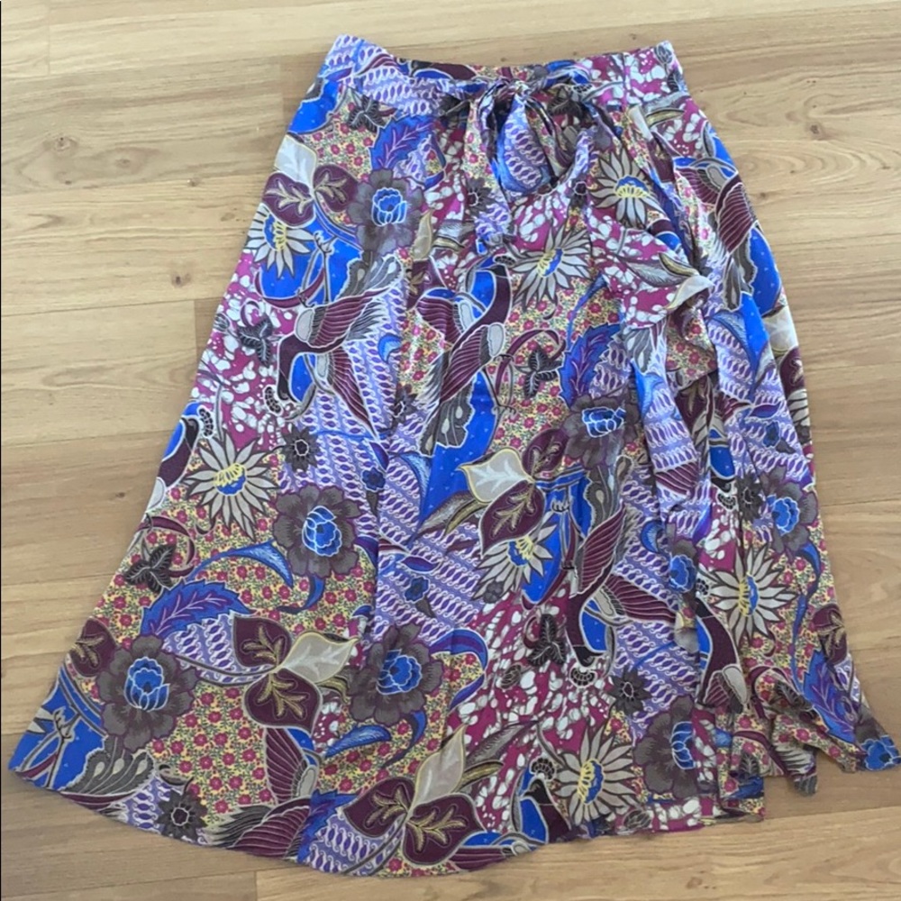 Farm 100% silk patterned long skirt